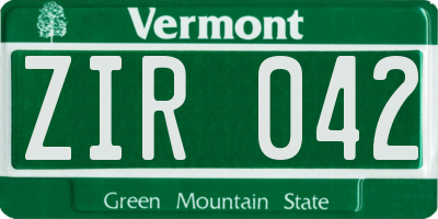 VT license plate ZIR042