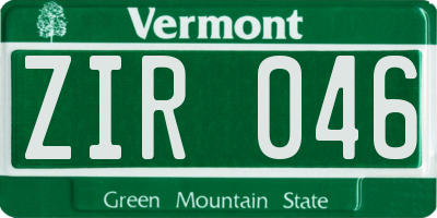 VT license plate ZIR046