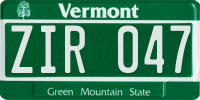 VT license plate ZIR047