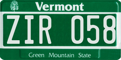 VT license plate ZIR058