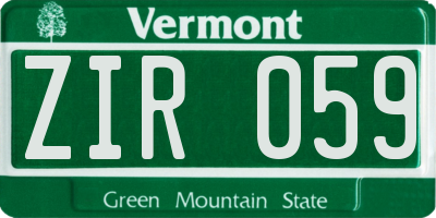 VT license plate ZIR059