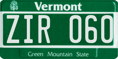 VT license plate ZIR060