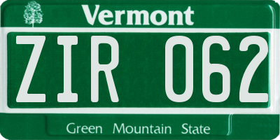 VT license plate ZIR062