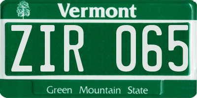 VT license plate ZIR065