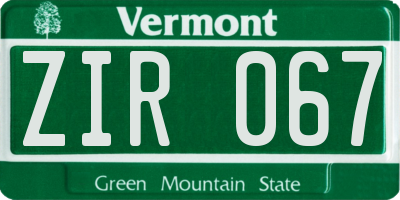 VT license plate ZIR067