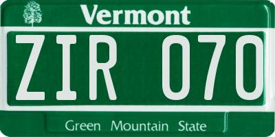 VT license plate ZIR070