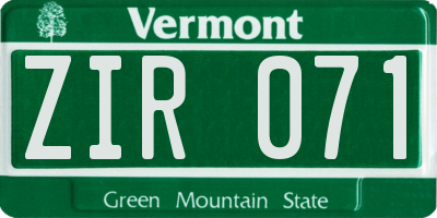 VT license plate ZIR071