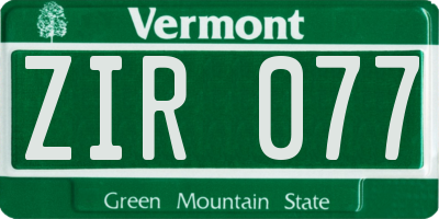 VT license plate ZIR077