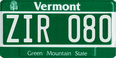VT license plate ZIR080