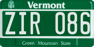 VT license plate ZIR086
