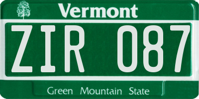 VT license plate ZIR087