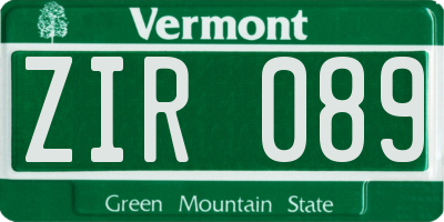 VT license plate ZIR089