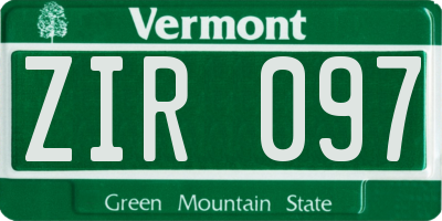 VT license plate ZIR097