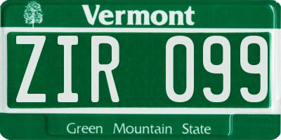 VT license plate ZIR099