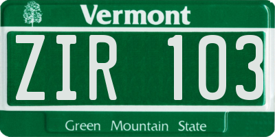 VT license plate ZIR103