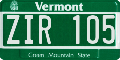 VT license plate ZIR105