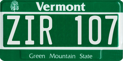 VT license plate ZIR107