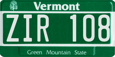 VT license plate ZIR108