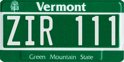 VT license plate ZIR111