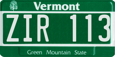 VT license plate ZIR113