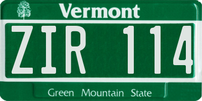 VT license plate ZIR114