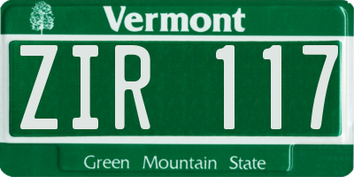 VT license plate ZIR117