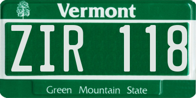 VT license plate ZIR118