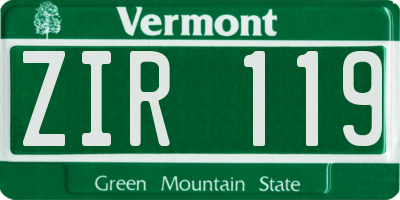 VT license plate ZIR119