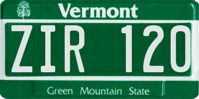 VT license plate ZIR120