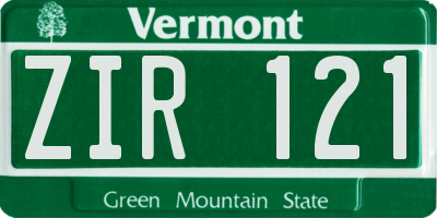 VT license plate ZIR121