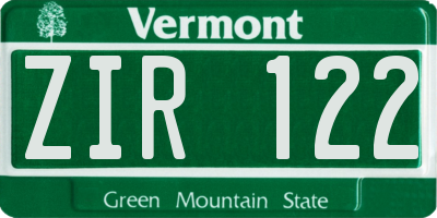 VT license plate ZIR122