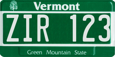 VT license plate ZIR123