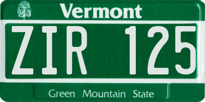 VT license plate ZIR125