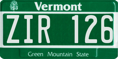 VT license plate ZIR126