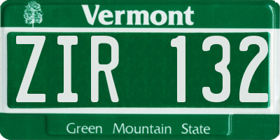 VT license plate ZIR132