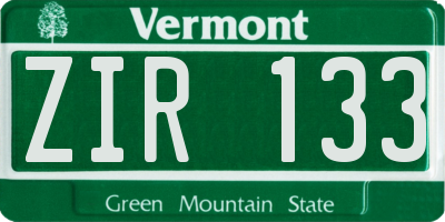 VT license plate ZIR133