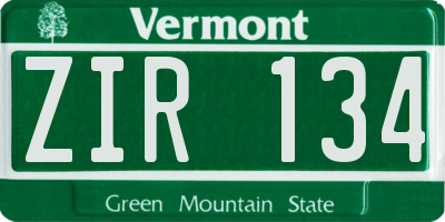 VT license plate ZIR134