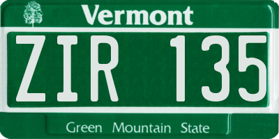 VT license plate ZIR135