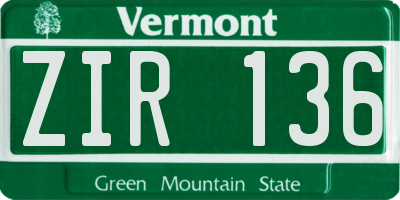 VT license plate ZIR136