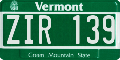 VT license plate ZIR139