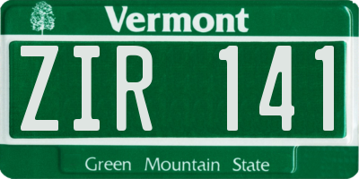 VT license plate ZIR141