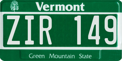 VT license plate ZIR149