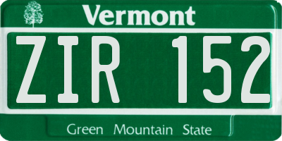 VT license plate ZIR152