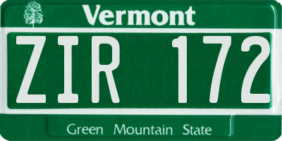 VT license plate ZIR172