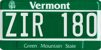 VT license plate ZIR180