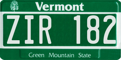 VT license plate ZIR182