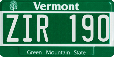 VT license plate ZIR190