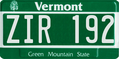 VT license plate ZIR192