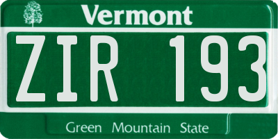 VT license plate ZIR193