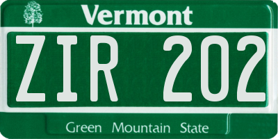 VT license plate ZIR202